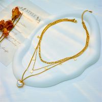 Simple Style Heart Shape Titanium Steel Plating Inlay Pearl 18k Gold Plated Layered Necklaces main image 2