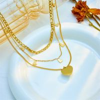 Simple Style Heart Shape Titanium Steel Plating Inlay Pearl 18k Gold Plated Layered Necklaces main image 3