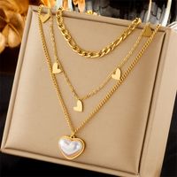 Simple Style Heart Shape Titanium Steel Plating Inlay Pearl 18k Gold Plated Layered Necklaces sku image 1