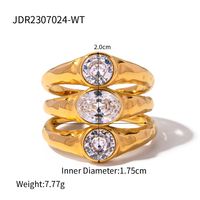 Style Ig Ovale Acier Inoxydable Couches Placage Incruster Zircon Plaqué Or 18k Bague Large Bande Anneaux sku image 1