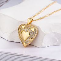 Simple Style Heart Shape Copper 18k Gold Plated Zircon Pendant Necklace In Bulk main image 3