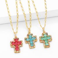 Simple Style Cross Copper 18k Gold Plated Zircon Pendant Necklace In Bulk main image 7