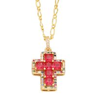 Simple Style Cross Copper 18k Gold Plated Zircon Pendant Necklace In Bulk main image 5