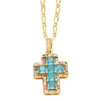 Simple Style Cross Copper 18k Gold Plated Zircon Pendant Necklace In Bulk main image 3