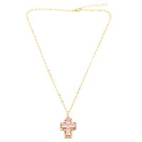 Simple Style Cross Copper 18k Gold Plated Zircon Pendant Necklace In Bulk main image 6