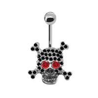 Cool Style Skull Stainless Steel Copper Epoxy Plating Inlay Rhinestones White Gold Plated Gold Plated Belly Ring main image 3