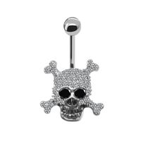 Cool Style Skull Stainless Steel Copper Epoxy Plating Inlay Rhinestones White Gold Plated Gold Plated Belly Ring main image 4
