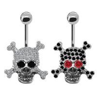Cool Style Skull Stainless Steel Copper Epoxy Plating Inlay Rhinestones White Gold Plated Gold Plated Belly Ring main image 2