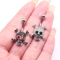 Cool Style Skull Stainless Steel Copper Epoxy Plating Inlay Rhinestones White Gold Plated Gold Plated Belly Ring main image 1
