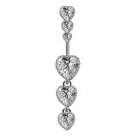 Cute Luxurious Heart Shape Stainless Steel Copper Plating Inlay Gem Rhinestones Zircon White Gold Plated Belly Ring main image 2