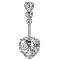 Cute Luxurious Heart Shape Stainless Steel Copper Plating Inlay Gem Rhinestones Zircon White Gold Plated Belly Ring main image 4