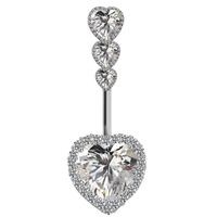 Cute Luxurious Heart Shape Stainless Steel Copper Plating Inlay Gem Rhinestones Zircon White Gold Plated Belly Ring sku image 6