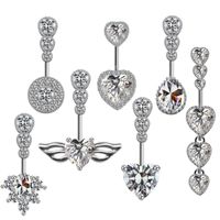 Cute Luxurious Heart Shape Stainless Steel Copper Plating Inlay Gem Rhinestones Zircon White Gold Plated Belly Ring main image 1