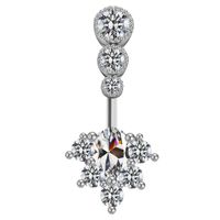 Cute Luxurious Heart Shape Stainless Steel Copper Plating Inlay Gem Rhinestones Zircon White Gold Plated Belly Ring sku image 1