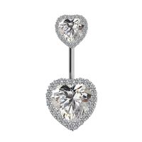 Cute Luxurious Heart Shape Stainless Steel Copper Plating Inlay Gem Rhinestones Zircon White Gold Plated Belly Ring sku image 5