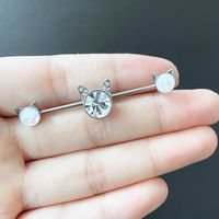 1 Piece Elegant Cat Plating Inlay Stainless Steel Opal Zircon White Gold Plated Ear Studs main image 3