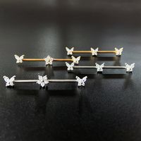 1 Piece Simple Style Star Butterfly Inlay Stainless Steel Copper Rhinestones White Gold Plated Gold Plated Ear Studs main image 4