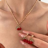 Wholesale Jewelry Simple Style Cherry Plastic Resin 14k Gold Plated Plating Earrings Necklace main image 1