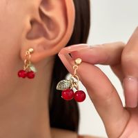 Wholesale Jewelry Simple Style Cherry Plastic Resin 14k Gold Plated Plating Earrings Necklace main image 5