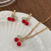 Wholesale Jewelry Simple Style Cherry Plastic Resin 14k Gold Plated Plating Earrings Necklace main image 3