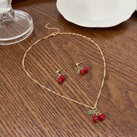 Wholesale Jewelry Simple Style Cherry Plastic Resin 14k Gold Plated Plating Earrings Necklace main image 2