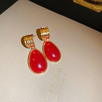 1 Pair Retro Color Block Heart Shape Pleated Inlay Copper Rhinestones Drop Earrings sku image 48