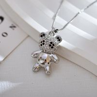 Simple Style Panda Titanium Steel Plating Inlay Zircon Obsidian 18k Gold Plated Pendant Necklace main image 2