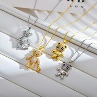 Simple Style Panda Titanium Steel Plating Inlay Zircon Obsidian 18k Gold Plated Pendant Necklace main image 1