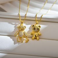 Simple Style Panda Titanium Steel Plating Inlay Zircon Obsidian 18k Gold Plated Pendant Necklace main image 8