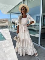 Women's Swing Dress Vacation Square Neck Half Sleeve Solid Color Maxi Long Dress Holiday main image 1