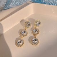 1 Pair Elegant Round Inlay Alloy Rhinestones Drop Earrings sku image 1