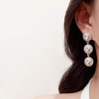 1 Pair Elegant Round Inlay Alloy Rhinestones Drop Earrings main image 3