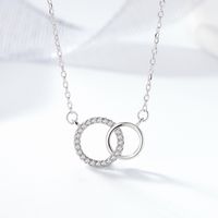 Elegant Simple Style Streetwear Double Ring Sterling Silver Inlay Zircon Pendant Necklace sku image 2