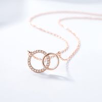 Elegant Simple Style Streetwear Double Ring Sterling Silver Inlay Zircon Pendant Necklace main image 3