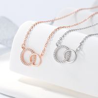 Elegant Simple Style Streetwear Double Ring Sterling Silver Inlay Zircon Pendant Necklace main image 1