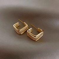 1 Pair Streetwear Square Plating Inlay Copper Artificial Diamond Ear Studs sku image 1
