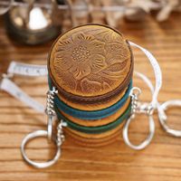 Cross-border Handmade Mini Tape Measure Measuring Tape Vintage Crazy Horse Leather Clothes Measuring Tape Measure Leather Keychain Pendant Tape Measure In Stock main image 1