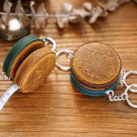 Cross-border Handmade Mini Tape Measure Measuring Tape Vintage Crazy Horse Leather Clothes Measuring Tape Measure Leather Keychain Pendant Tape Measure In Stock main image 2