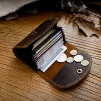 Retro First Layer Crazy Horse Leather Buckle Wallet Men's Leather Large Capacity 12 Card Holder Expanding Card Holder Storage Bag main image 3