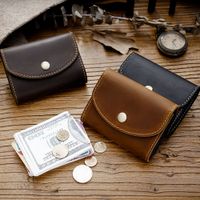Retro First Layer Crazy Horse Leather Buckle Wallet Men's Leather Large Capacity 12 Card Holder Expanding Card Holder Storage Bag main image 2