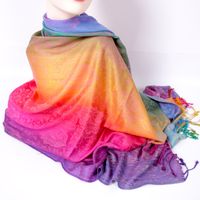 Women's Elegant Lady Multicolor Gradient Color Viscose Polyester Tassel Shawl sku image 9