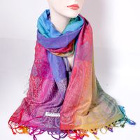 Women's Elegant Lady Multicolor Gradient Color Viscose Polyester Tassel Shawl sku image 8