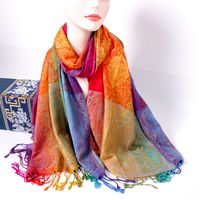 Women's Elegant Lady Multicolor Gradient Color Viscose Polyester Tassel Shawl sku image 4