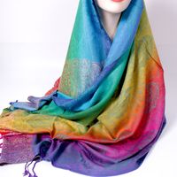Women's Elegant Lady Multicolor Gradient Color Viscose Polyester Tassel Shawl sku image 10