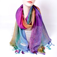 Women's Elegant Lady Multicolor Gradient Color Viscose Polyester Tassel Shawl main image 6