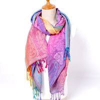 Women's Elegant Lady Multicolor Gradient Color Viscose Polyester Tassel Shawl sku image 12