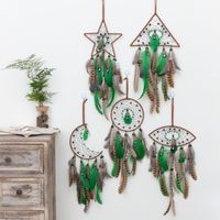 Star Moon Leather Rope Feather Iron Wind Chime Wall Art main image 1