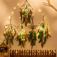 Star Moon Leather Rope Feather Iron Wind Chime Wall Art sku image 12