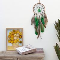 Star Moon Leather Rope Feather Iron Wind Chime Wall Art main image 4