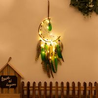 Star Moon Leather Rope Feather Iron Wind Chime Wall Art sku image 7